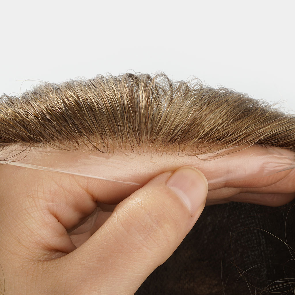 HS25-V 0.03mm Ultra Thin Skin Men's Hair Systems With V-looped Human Hair