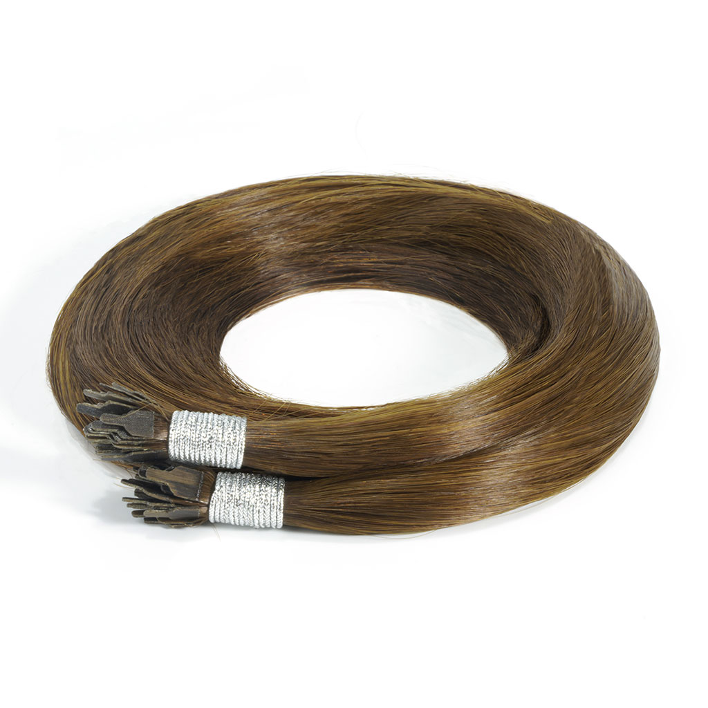 Two sets of Y TIP Hair Extensions, 7-Star Full Cuticle Remy Hair coiled up in a circle