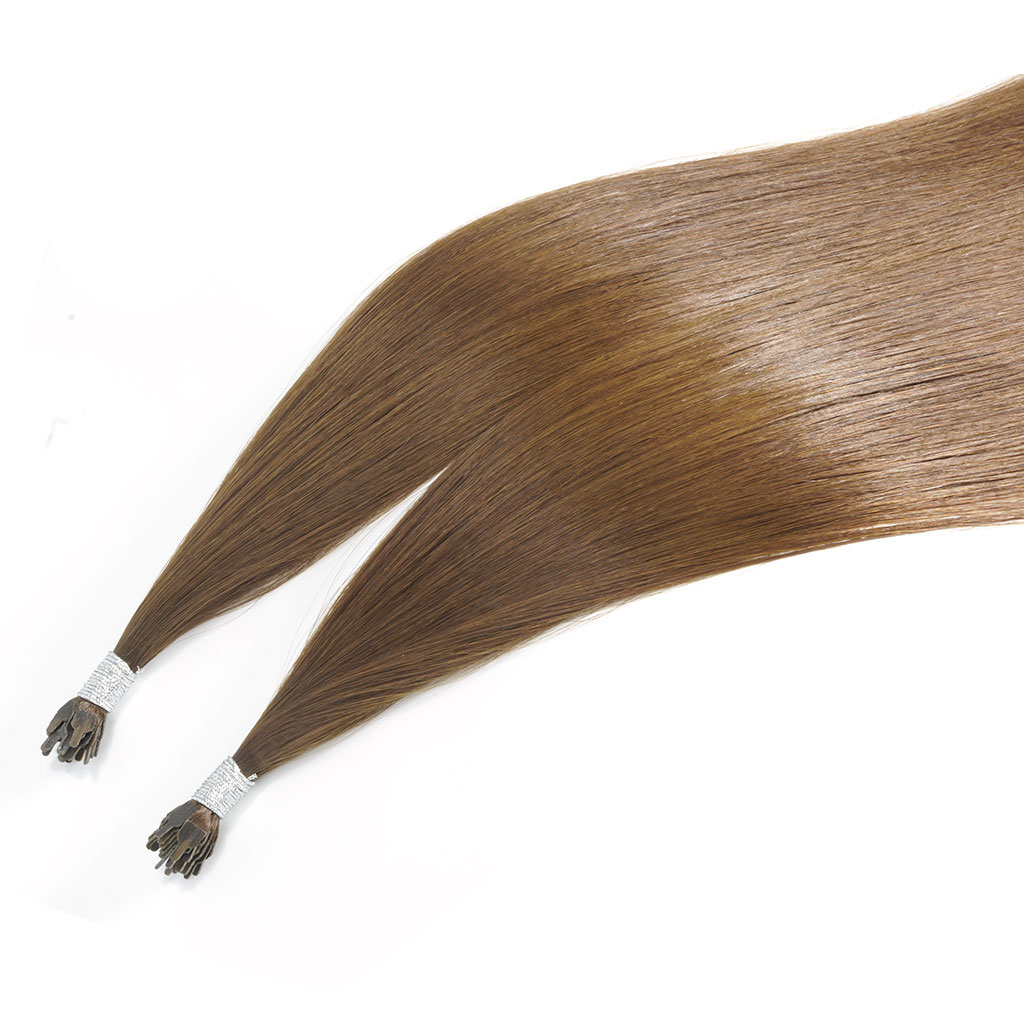 Two sets of Y TIP Hair Extensions, 7-Star Full Cuticle Remy Hair coiled up in a circle