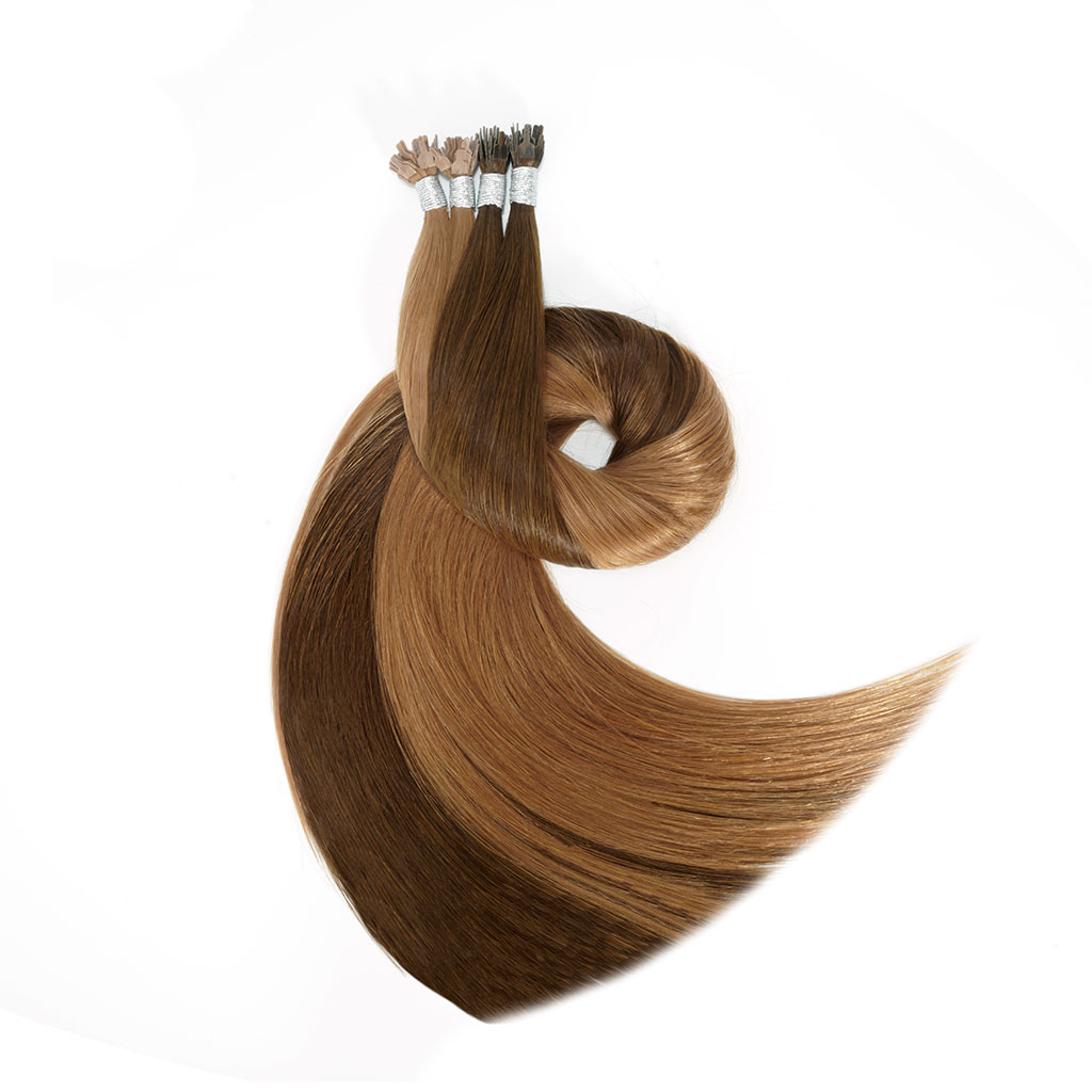 Two sets of Y TIP Hair Extensions, 7-Star Full Cuticle Remy Hair coiled up in a circle