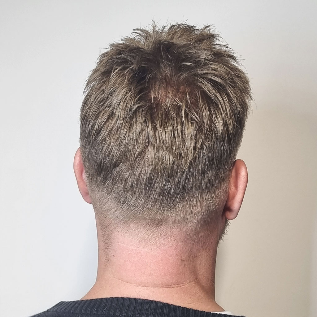 HOLLYWOOD French Lace Hair System with Poly around - back view of the wearer